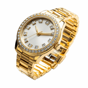 Luxuriöse goldene Armbanduhr mit Diamantakzenten und schlichtem Zifferblatt.