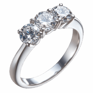 Dreifach-Diamantring aus Silber mit runden, funkelnden Steinen und glänzendem Band.