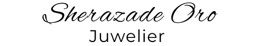 Schwarz-weißer Schriftzug: "Sherazade Oro Juwelier" in eleganter Schrift.